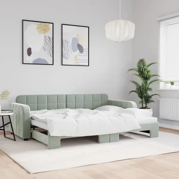 Gossi pat de zi cu extensie, gri deschis, 80x200 cm, catifea