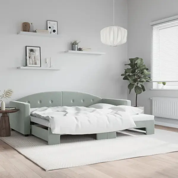 Gossi pat de zi cu extensie, gri deschis, 90x190 cm, catifea