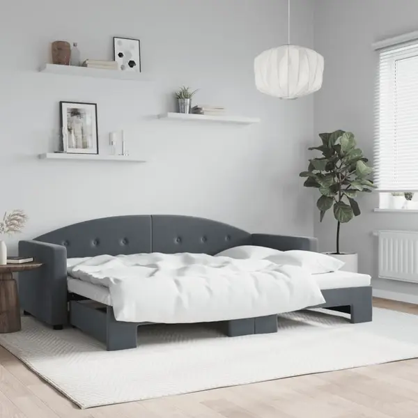 Gossi pat de zi cu extensie, gri inchis, 80x200 cm, catifea