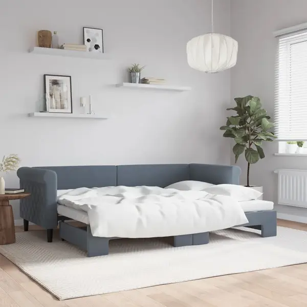 Gossi pat de zi cu extensie, gri inchis, 80x200 cm, catifea