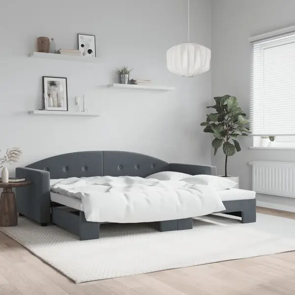 Gossi pat de zi cu extensie, gri inchis, 90x190 cm, catifea