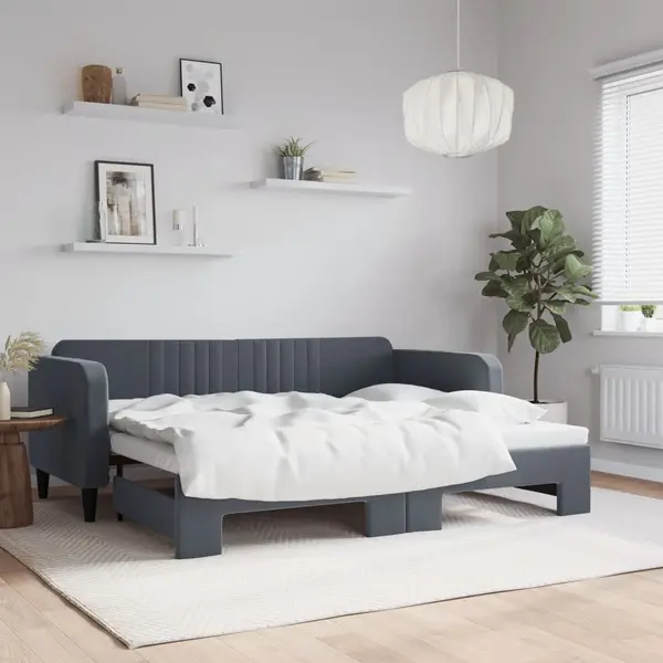 Gossi pat de zi cu extensie, gri inchis, 90x200 cm, catifea