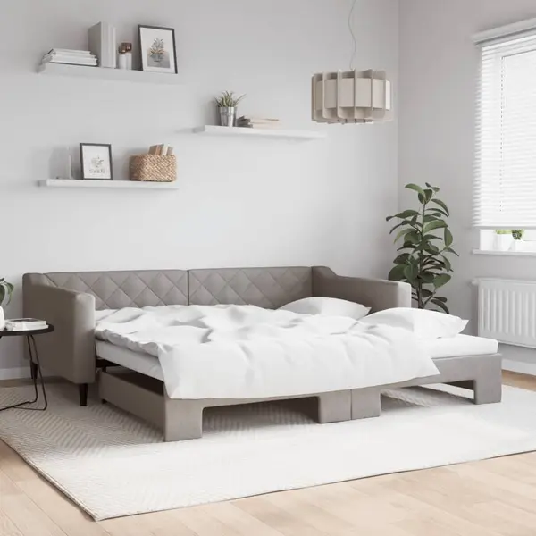 Gossi pat de zi cu extensie, gri taupe, 100x200 cm, textil