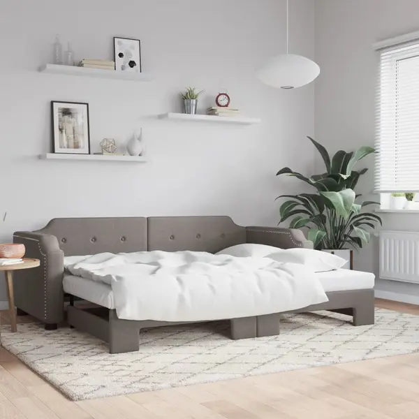 Gossi pat de zi cu extensie, gri taupe, 90x200 cm, textil