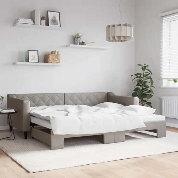 Gossi pat de zi cu extensie, gri taupe, 90x200 cm, textil