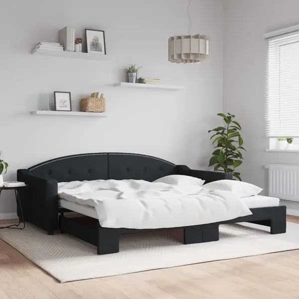 Gossi pat de zi cu extensie, negru, 100x200 cm, textil