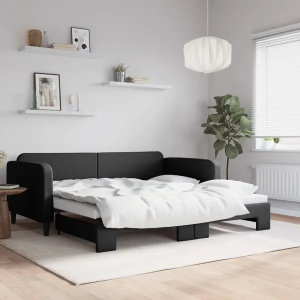Gossi pat de zi cu extensie, negru, 100x200 cm, textil
