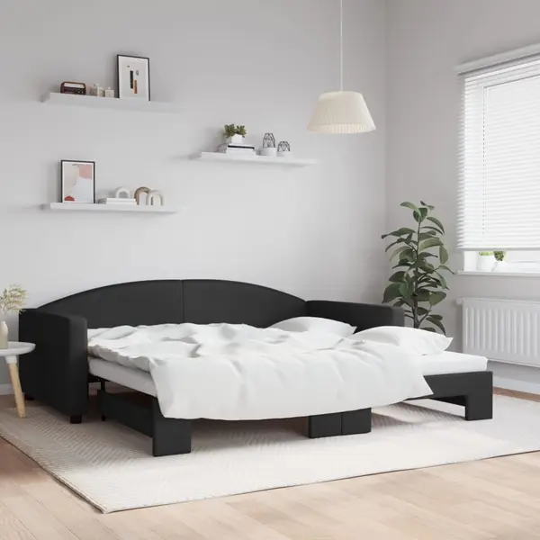 Gossi pat de zi cu extensie, negru, 100x200 cm, textil