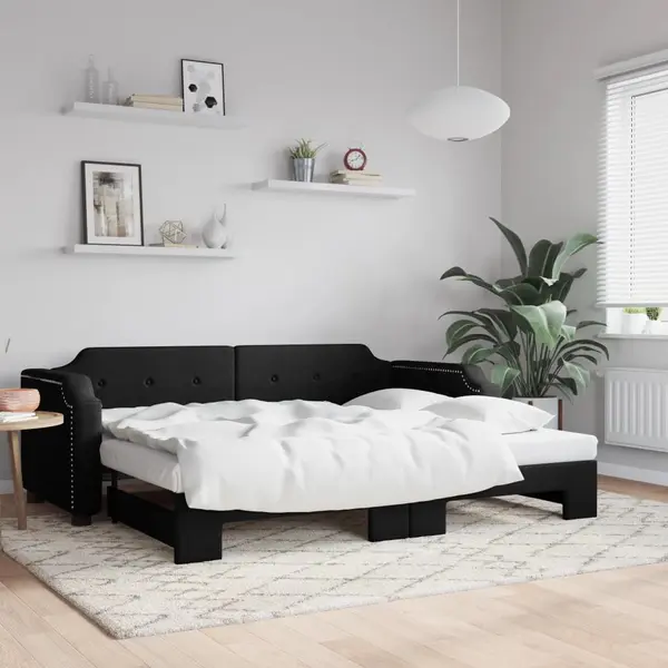 Gossi pat de zi cu extensie, negru, 90x190 cm, textil