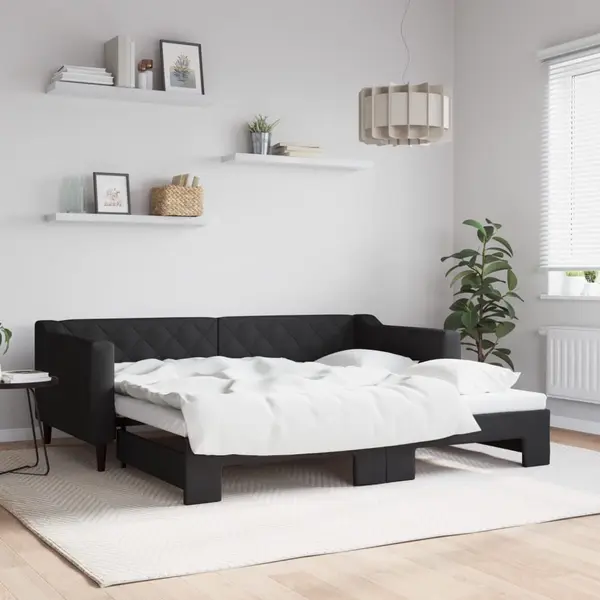 Gossi pat de zi cu extensie, negru, 90x190 cm, textil