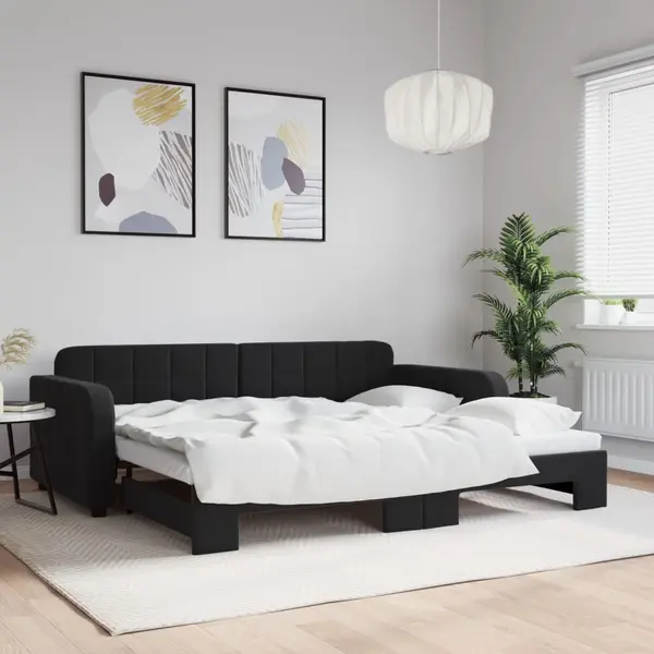 Gossi pat de zi cu extensie, negru, 90x200 cm, catifea