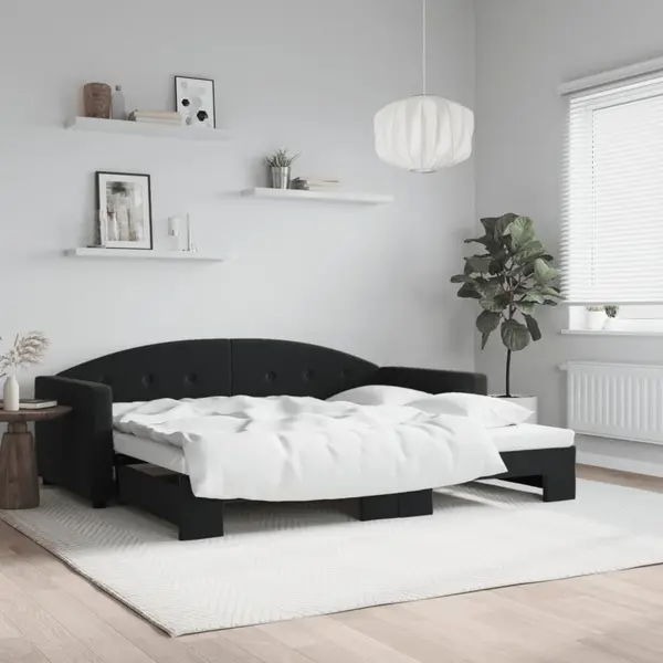 Gossi pat de zi cu extensie, negru, 90x200 cm, catifea
