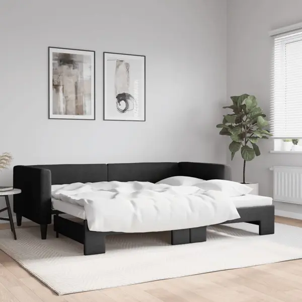 Gossi pat de zi cu extensie, negru, 90x200 cm, textil