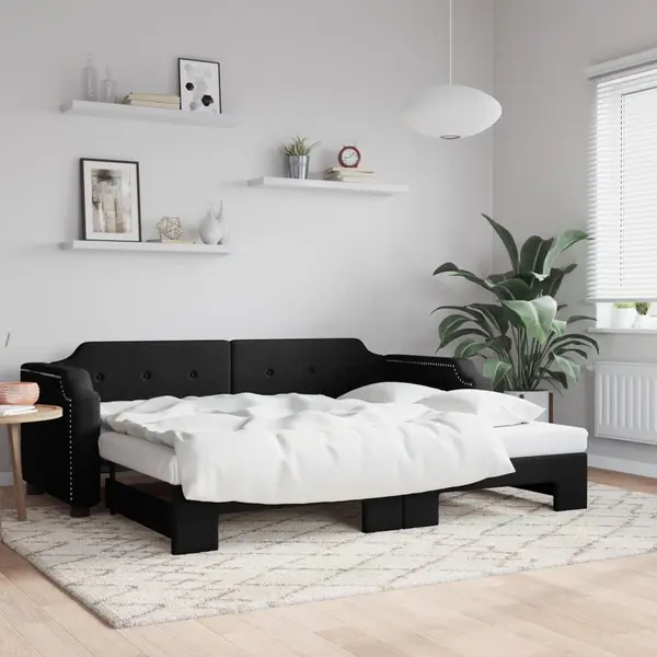 Gossi pat de zi cu extensie, negru, 90x200 cm, textil