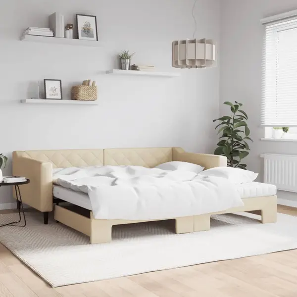 Gossi pat de zi cu extensie si saltele, crem, 100x200 cm, textil