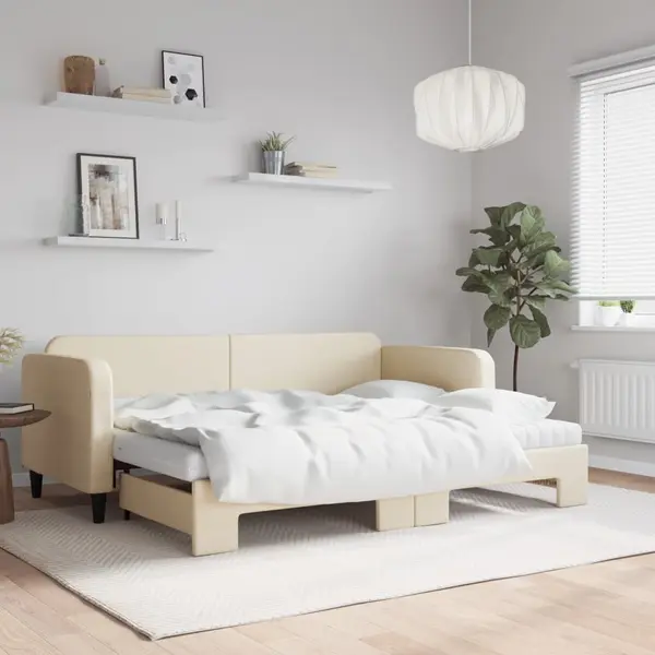 Gossi pat de zi cu extensie si saltele, crem, 80x200 cm, textil