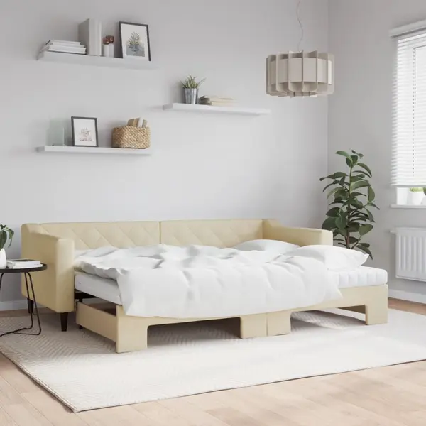 Gossi pat de zi cu extensie si saltele, crem, 80x200 cm, textil