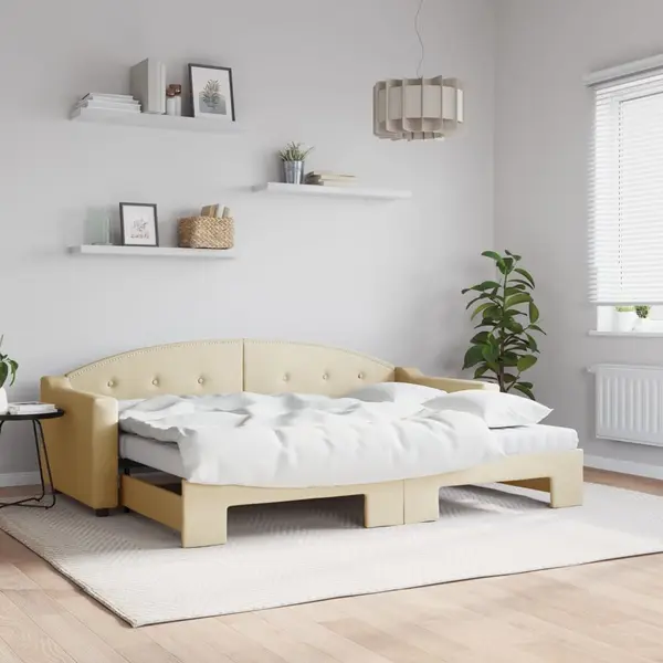 Gossi pat de zi cu extensie si saltele, crem, 80x200 cm, textil