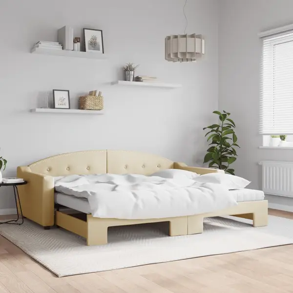 Gossi pat de zi cu extensie si saltele, crem, 90x200 cm, textil