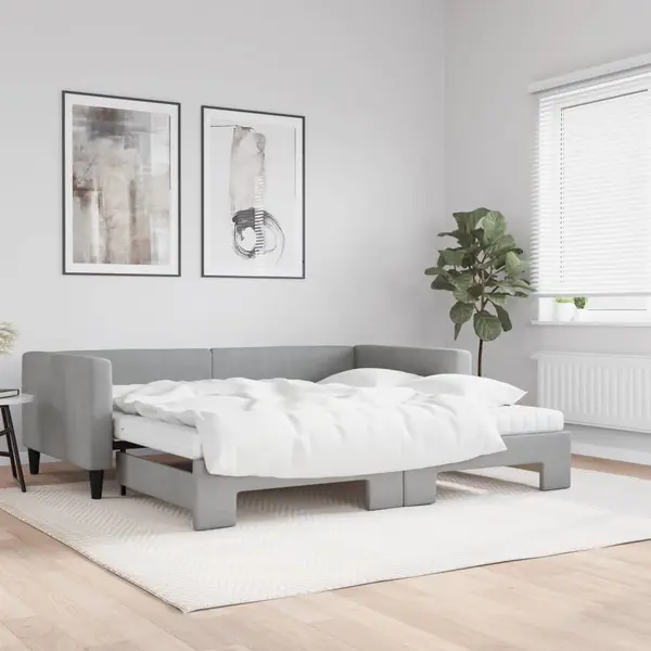 Gossi pat de zi cu extensie si saltele, gri deschis 100x200 cm textil