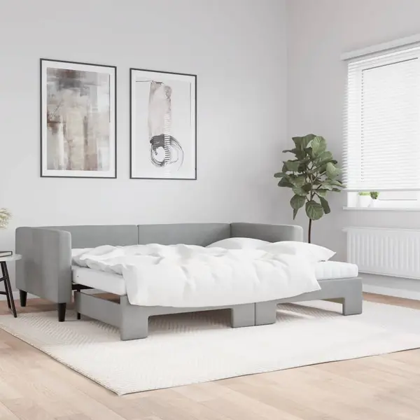 Gossi pat de zi cu extensie si saltele, gri deschis 90x190 cm textil