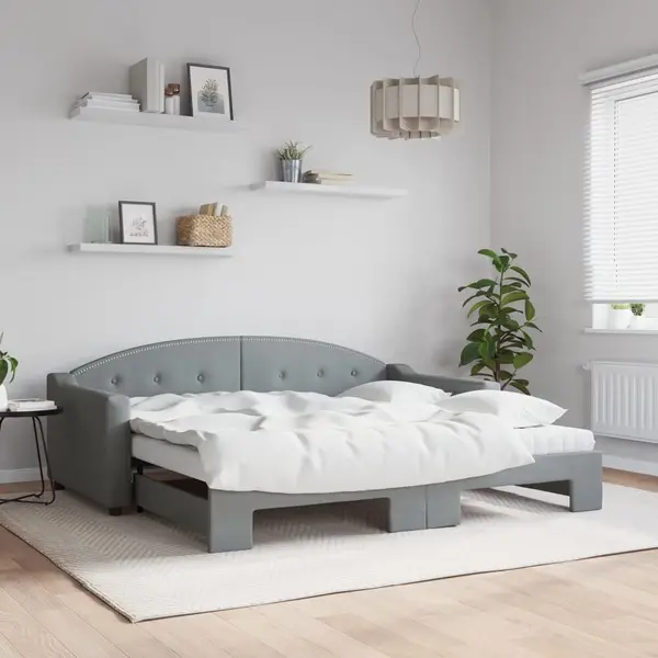 Gossi pat de zi cu extensie si saltele, gri deschis 90x190 cm textil