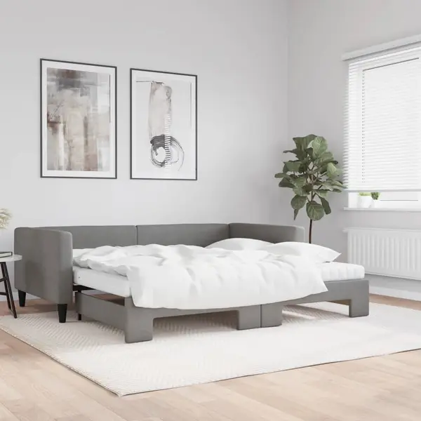 Gossi pat de zi cu extensie si saltele, gri inchis, 100x200 cm textil