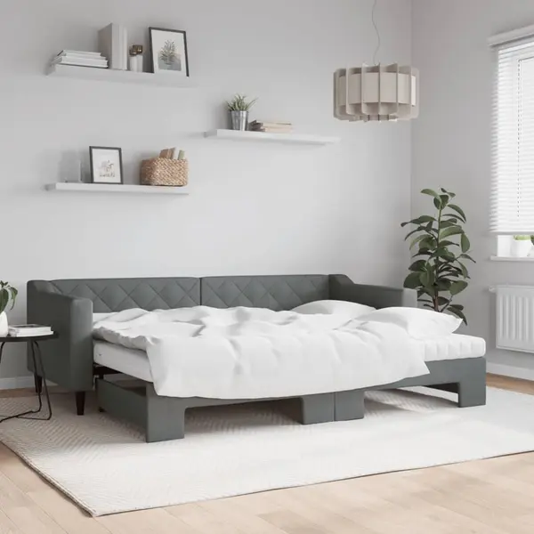 Gossi pat de zi cu extensie si saltele, gri inchis, 80x200 cm, textil