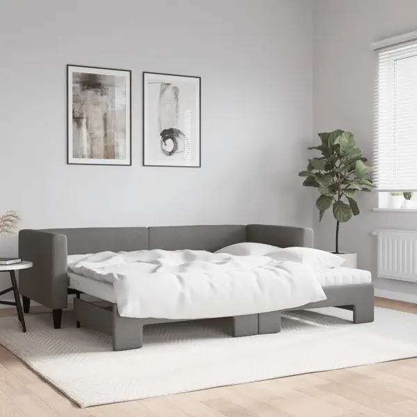 Gossi pat de zi cu extensie si saltele, gri inchis, 80x200 cm, textil