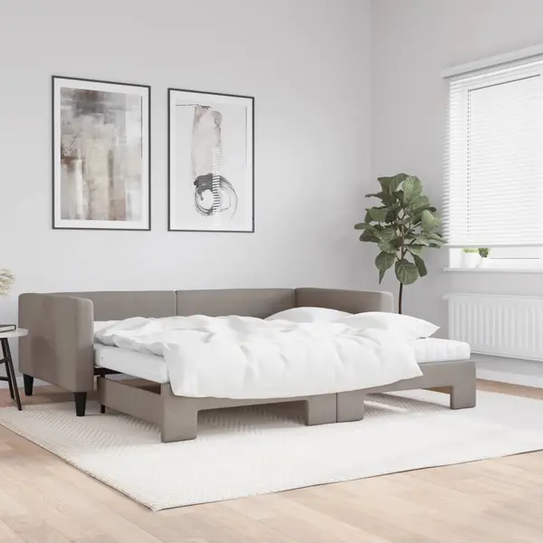 Gossi pat de zi cu extensie si saltele, gri taupe, 100x200 cm, textil