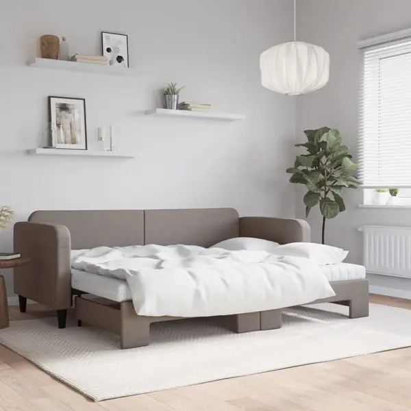 Gossi pat de zi cu extensie si saltele, gri taupe, 80x200 cm, textil