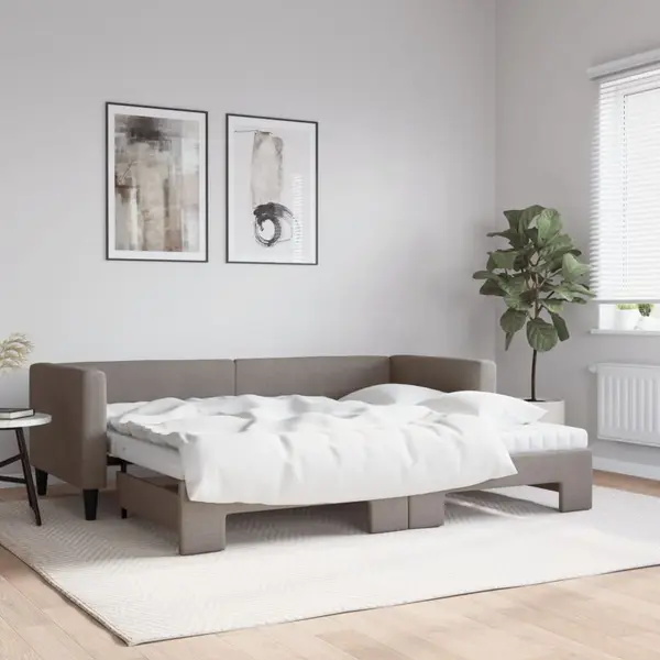Gossi pat de zi cu extensie si saltele, gri taupe, 80x200 cm, textil