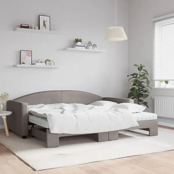 Gossi pat de zi cu extensie si saltele, gri taupe, 90x200 cm, textil
