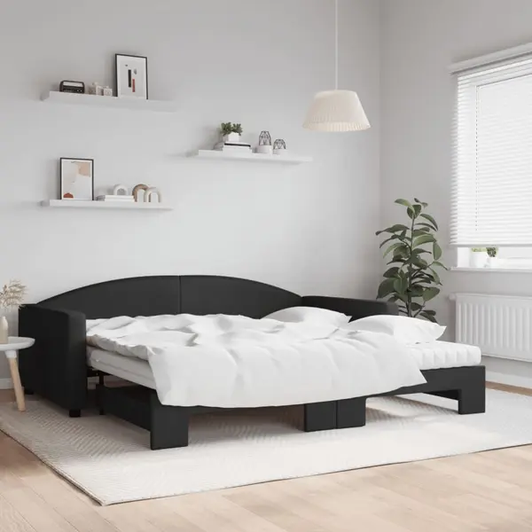 Gossi pat de zi cu extensie si saltele, negru, 100x200 cm, textil