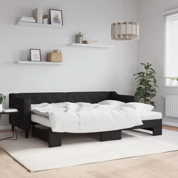 Gossi pat de zi cu extensie si saltele, negru, 80x200 cm, textil