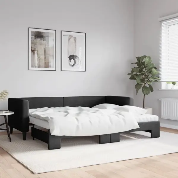 Gossi pat de zi cu extensie si saltele, negru, 80x200 cm, textil