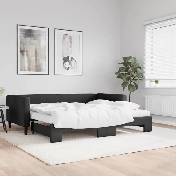Gossi pat de zi cu extensie si saltele, negru, 90x190 cm, textil