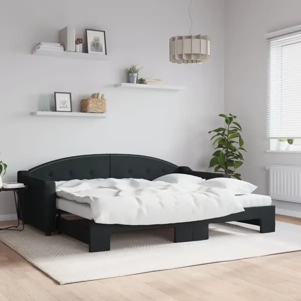 Gossi pat de zi cu extensie si saltele, negru, 90x200 cm, textil