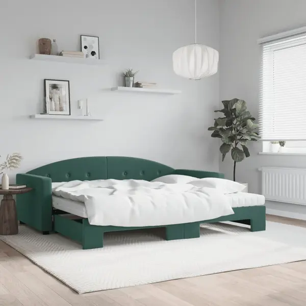 Gossi pat de zi cu extensie si saltele verde inchis 90x200 cm catifea