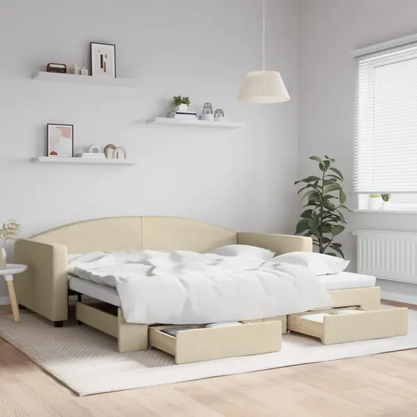 Gossi pat de zi cu extensie si sertare, crem, 100x200 cm, textil