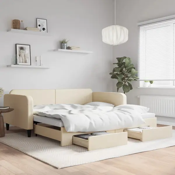 Gossi pat de zi cu extensie si sertare, crem, 100x200 cm, textil