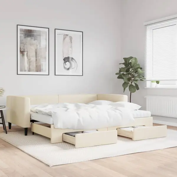 Gossi pat de zi cu extensie si sertare, crem, 90x200 cm, textil