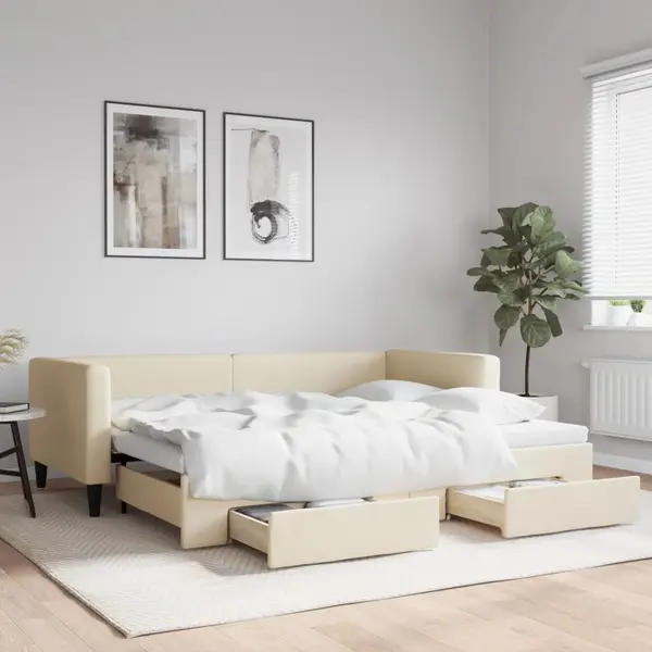 Gossi pat de zi cu extensie si sertare, crem, 90x200 cm, textil