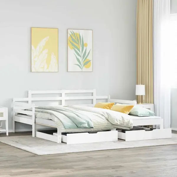 Gossi pat de zi cu extensie si sertare fara saltea, alb, 80x200 cm