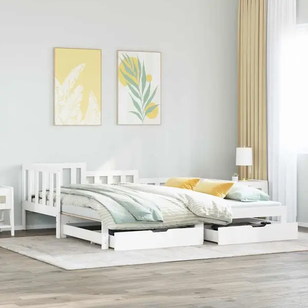 Gossi pat de zi cu extensie si sertare fara saltea, alb, 90x190 cm