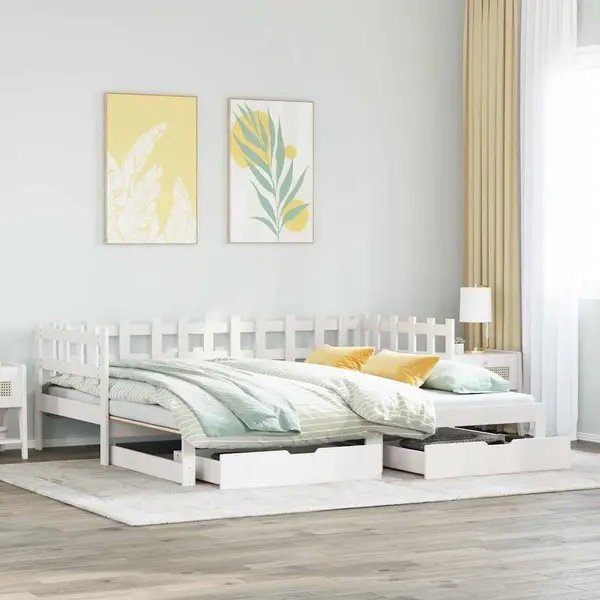 Gossi pat de zi cu extensie si sertare fara saltea, alb, 90x190 cm