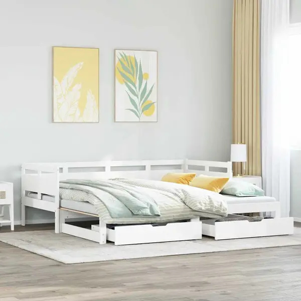 Gossi pat de zi cu extensie si sertare fara saltea, alb, 90x200 cm