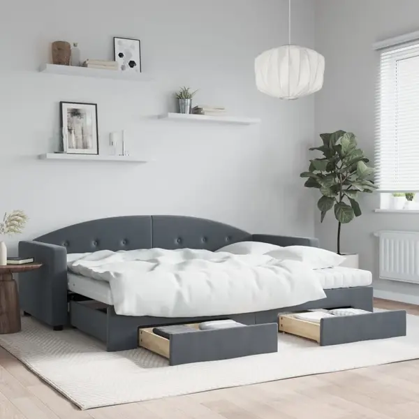 Gossi pat de zi cu extensie si sertare gri inchis 80x200 cm catifea