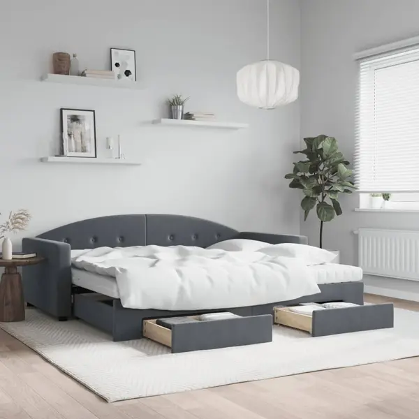 Gossi pat de zi cu extensie si sertare gri inchis 90x200 cm catifea