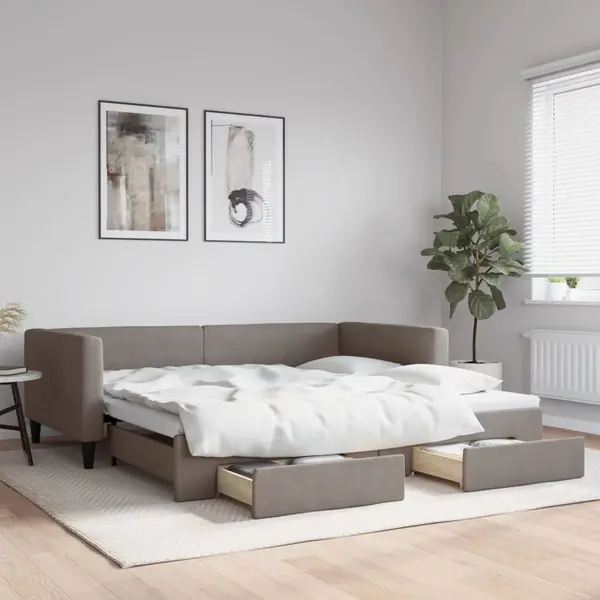 Gossi pat de zi cu extensie si sertare, gri taupe, 100x200 cm, textil
